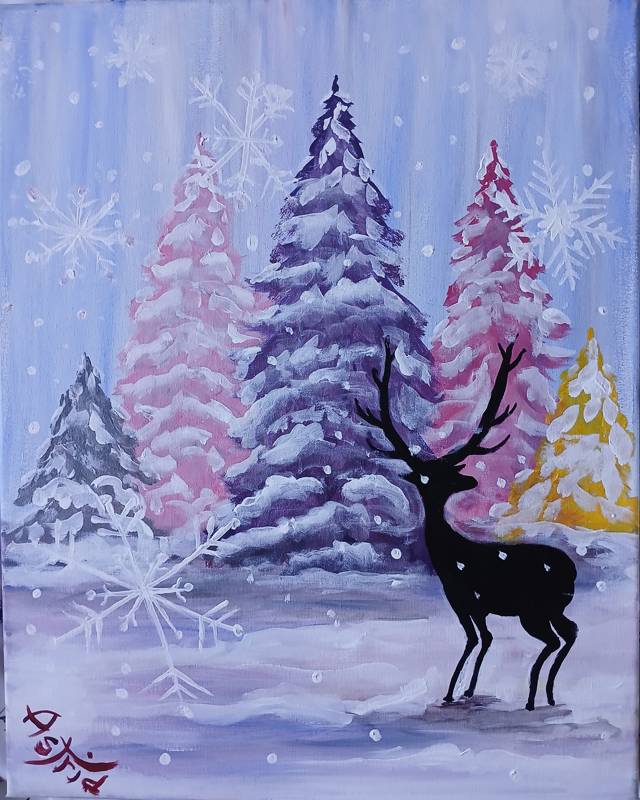 Paint Nite: Snowy Pastel Pines