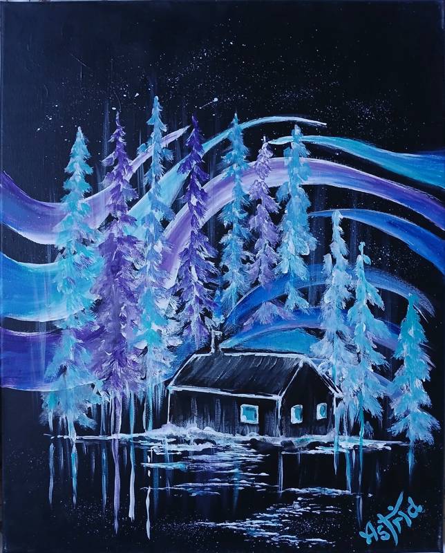 Paint Nite: Cabin Under the Aurora