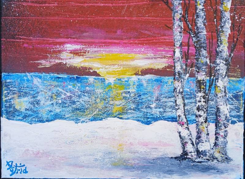 Wintery Sunset Birch