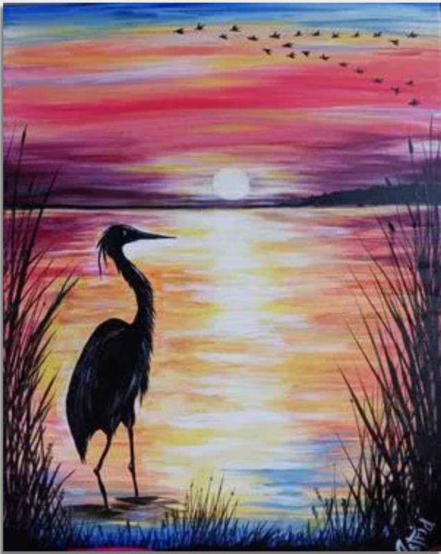 Paint Afternoon: Wading Heron Waning Summer