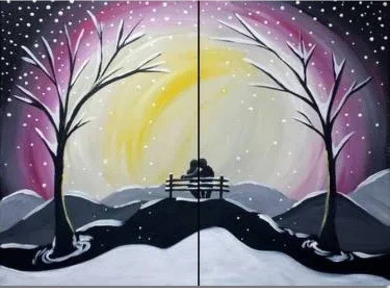 Paint Nite: Snowfall Bench Date Partner Painting