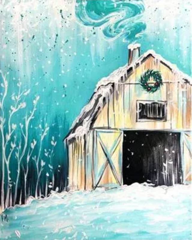 Paint Afternoon: Winter Barn in Teal